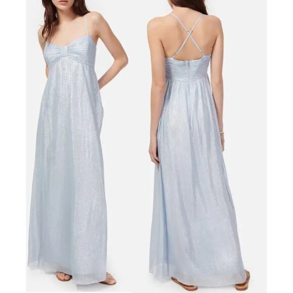 CAMI NYC Marceline Silk Blend Metallic Chiffon Crossback Maxi Dress Light Blue 6 - Picture 1 of 12